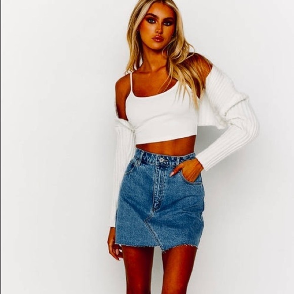 Per Se Distressed Mini Aline Raw Hem Denim Jean Skirt Blue 6 Medium - Picture 1 of 9